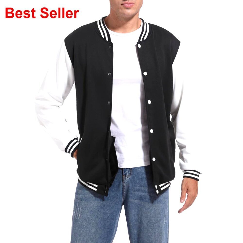 Men's Bomber Jacket Varsity Baseball Windbreaker Lightweight Slim Fit Button